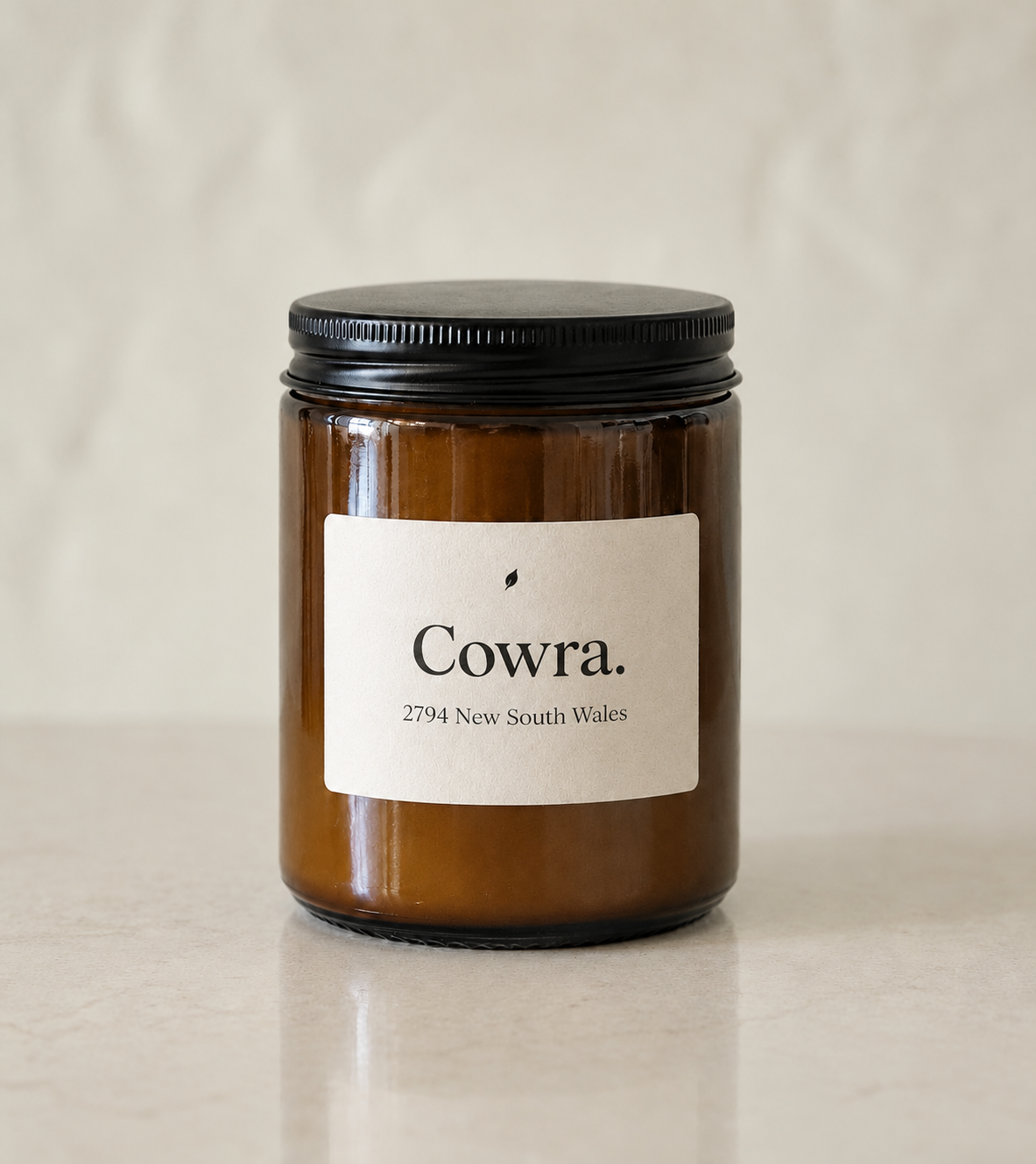 Minimal Amber Jar with Cowra Label.png
