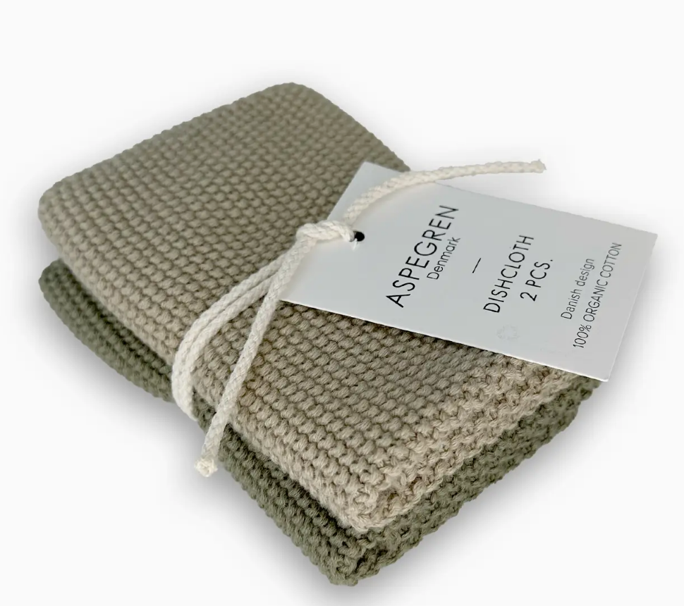 Aspegren Organic Knitted Dishcloths - Set of 2/Olive