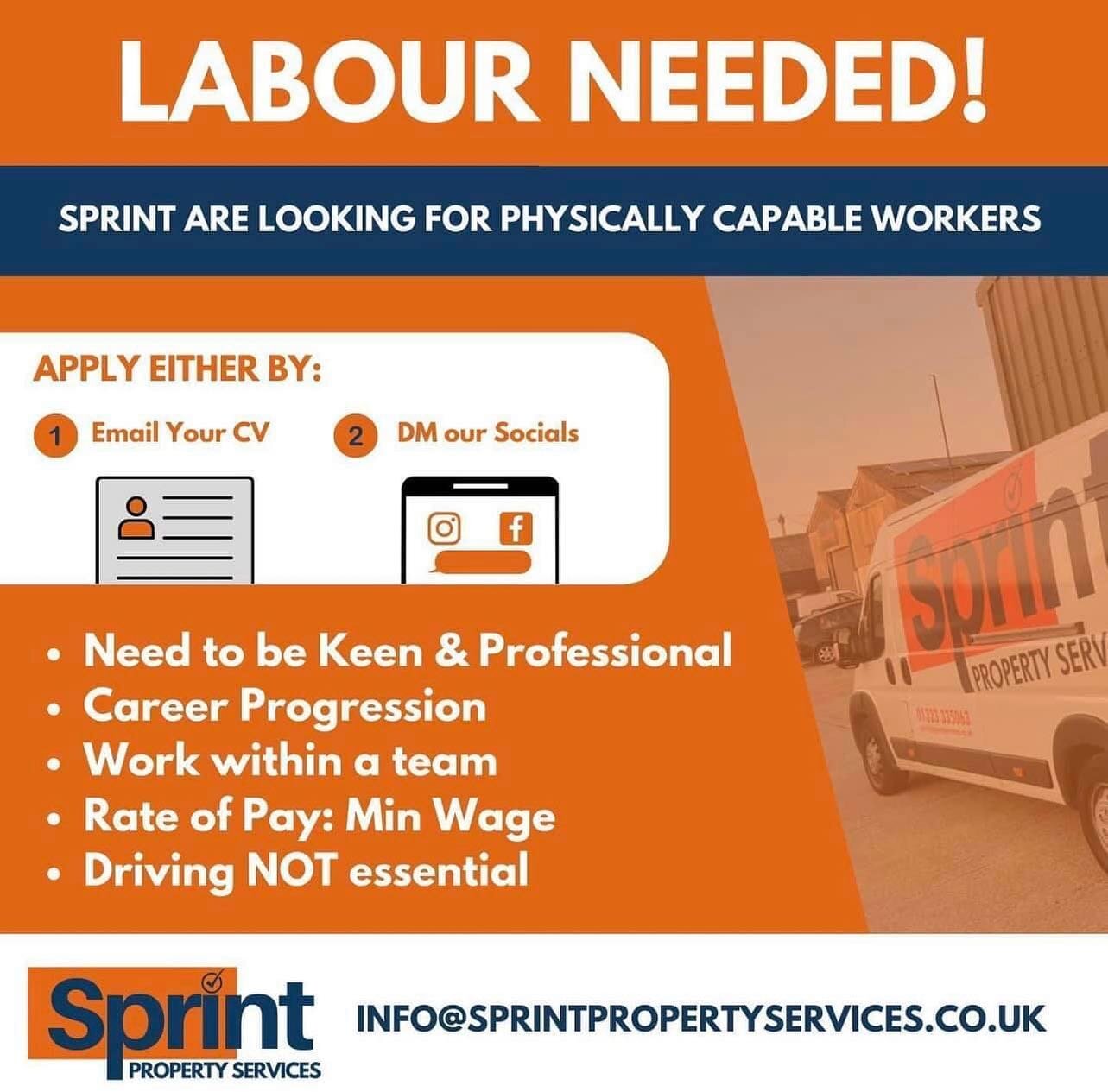 Trainee Labour NEEDED with an IMMEDIATE start. 

Are you looking for work or know someone that is? 

Trial days available this week. 

Get in touch - TODAY! 

DM or WhatsApp 07548926365