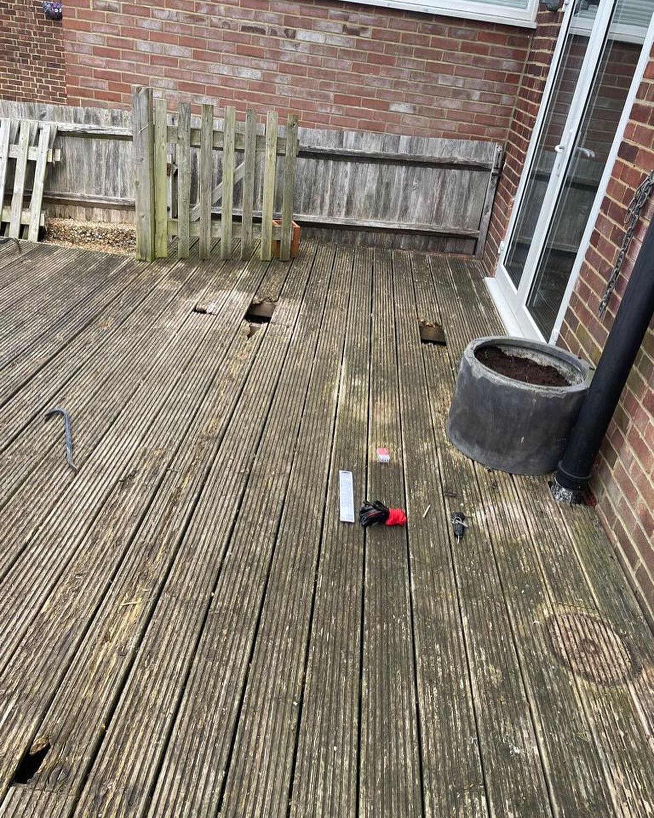 BEFORE &amp; AFTER - At this property in Eastbourne, we removed the existing decking and reduced for a smaller decking to allow for some grass area. What a difference this makes, we even made small decking wall to enclose. For all your external needs