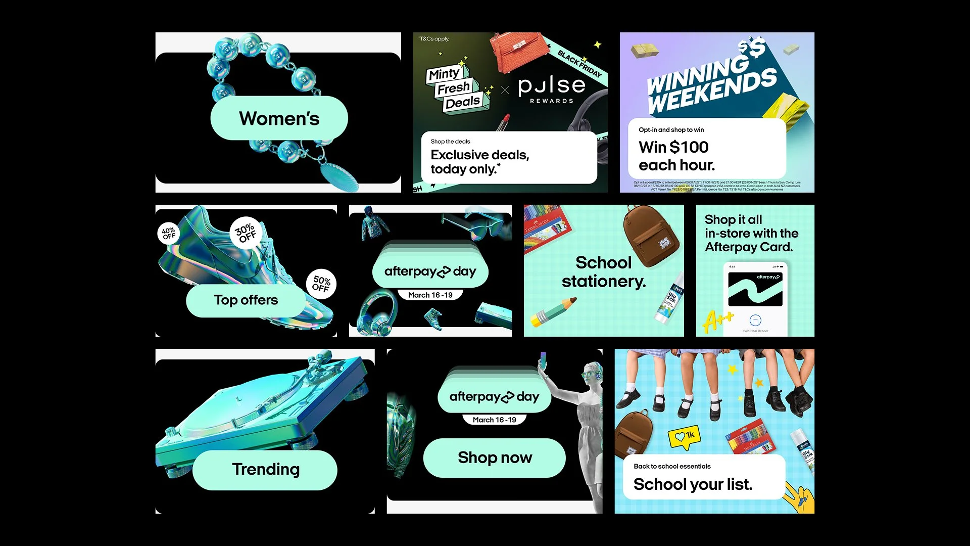 Afterpay campaign banners and modules for shopping events