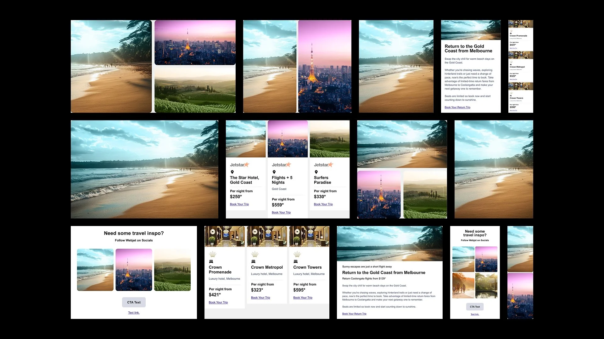 Webjet destination modules with image mosaics and editorial features