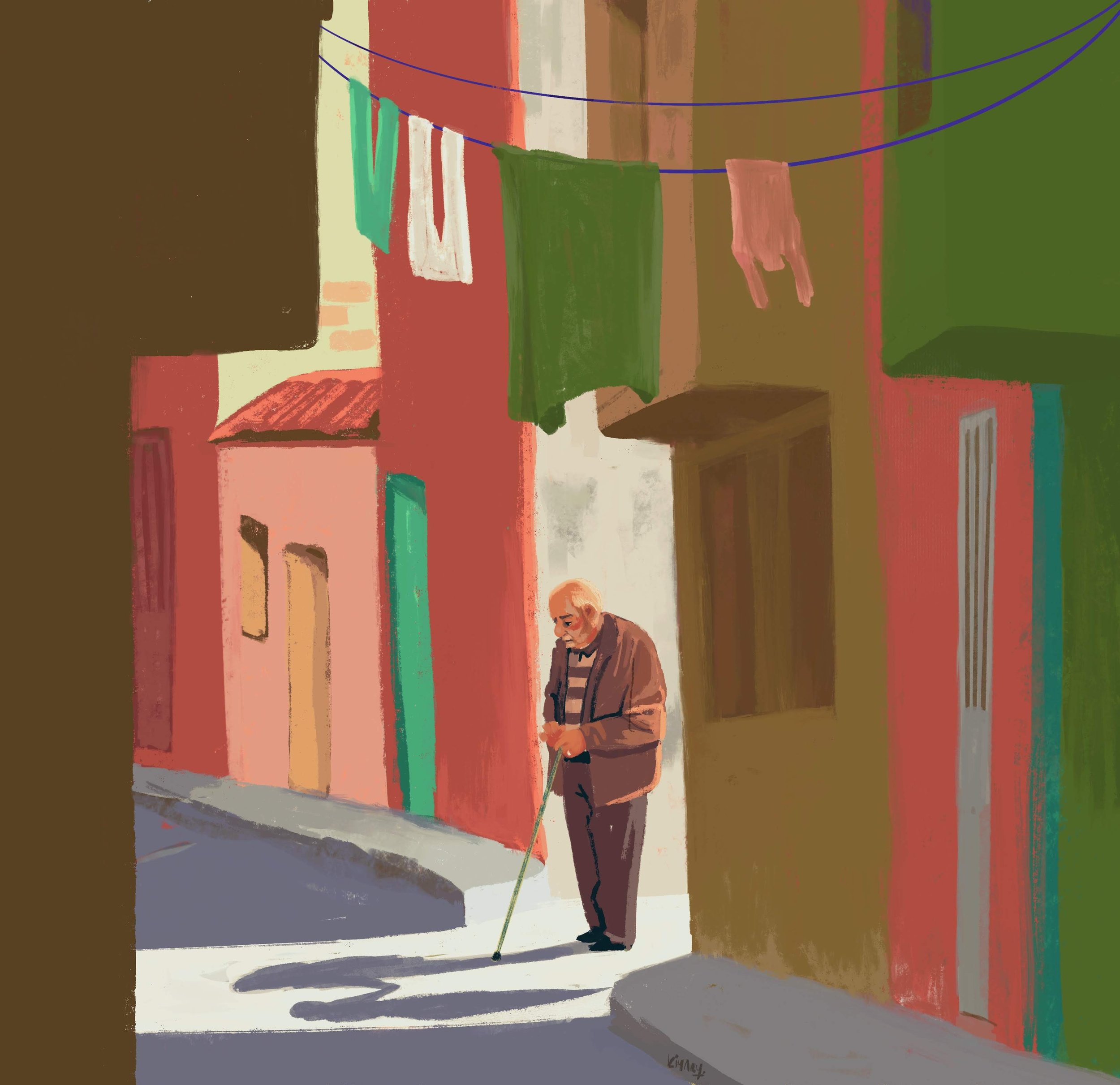 Editorial Illustration Depression after loosing the loved one in old age.jpg