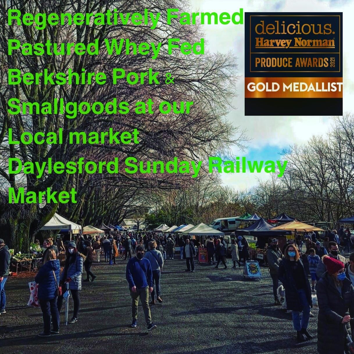 At this Sunday&rsquo;s @daylesford_sunday_market with our beyond delicious and nutritious regenerative farmed Pastured Whey Fed Pork, Nitrate Free Bacon &amp; Handmade Gluten/Preservative Free Sausage all born &amp; raised at Brooklands just 10 minut