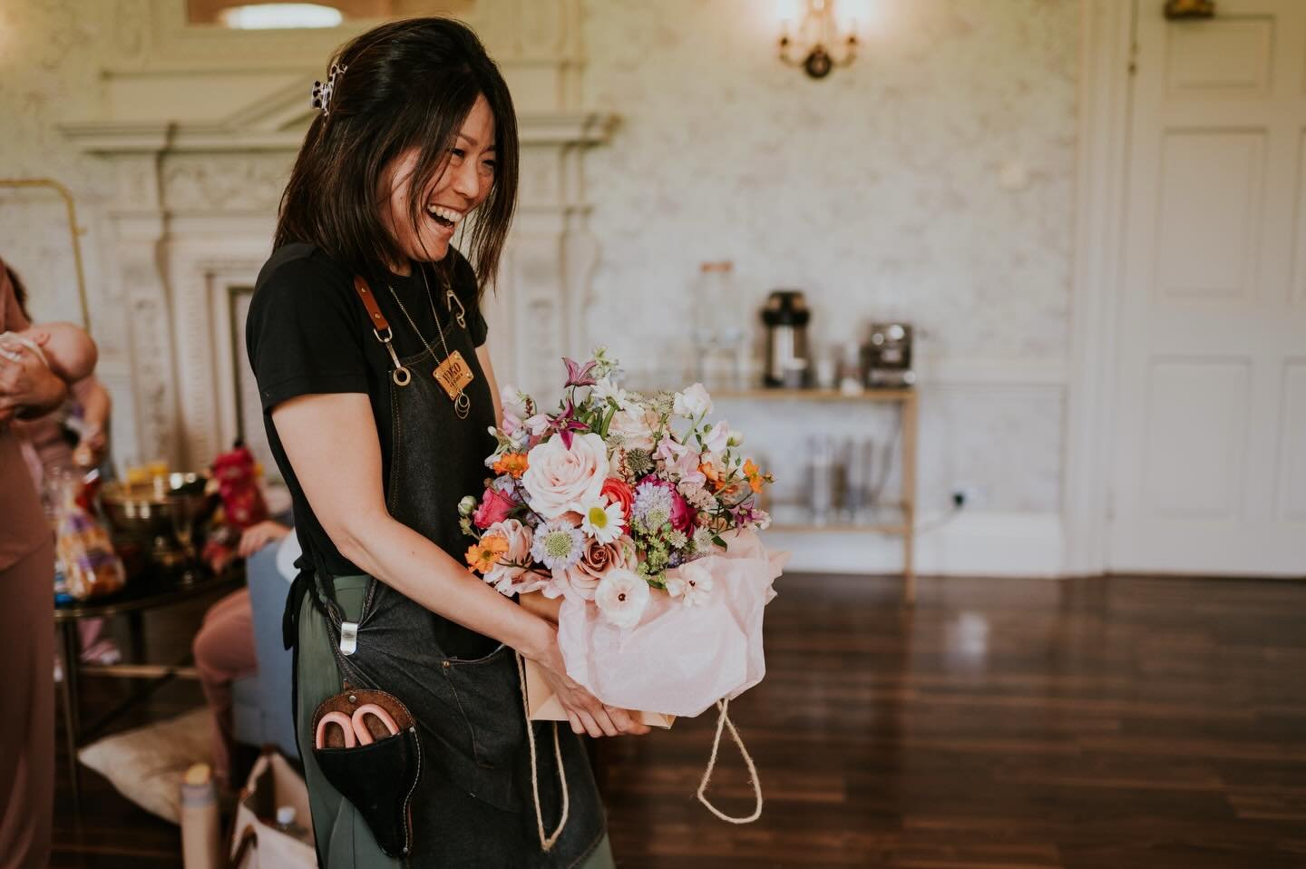 Handing over the bridal bouquet&hellip;.I may be smiling but deep down I am nervous, worried and I have all the butterflies in my stomach. We ( florists) spend ages selecting &amp; caring for the flowers, making &amp; tweaking the bouquet so it looks
