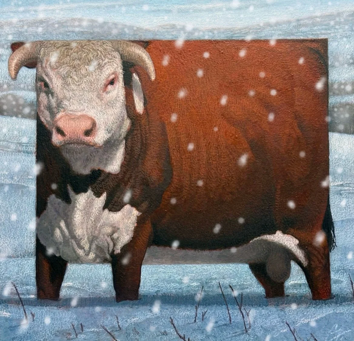 I think I am going to add falling snow. I had it in my thumbnail. Chose to not have it in my layout comp and the painted version. I just played with it in Photoshop to see if I liked it better. I am leaning that way. Hmmmm. #cfpayne #hartfordartschoo