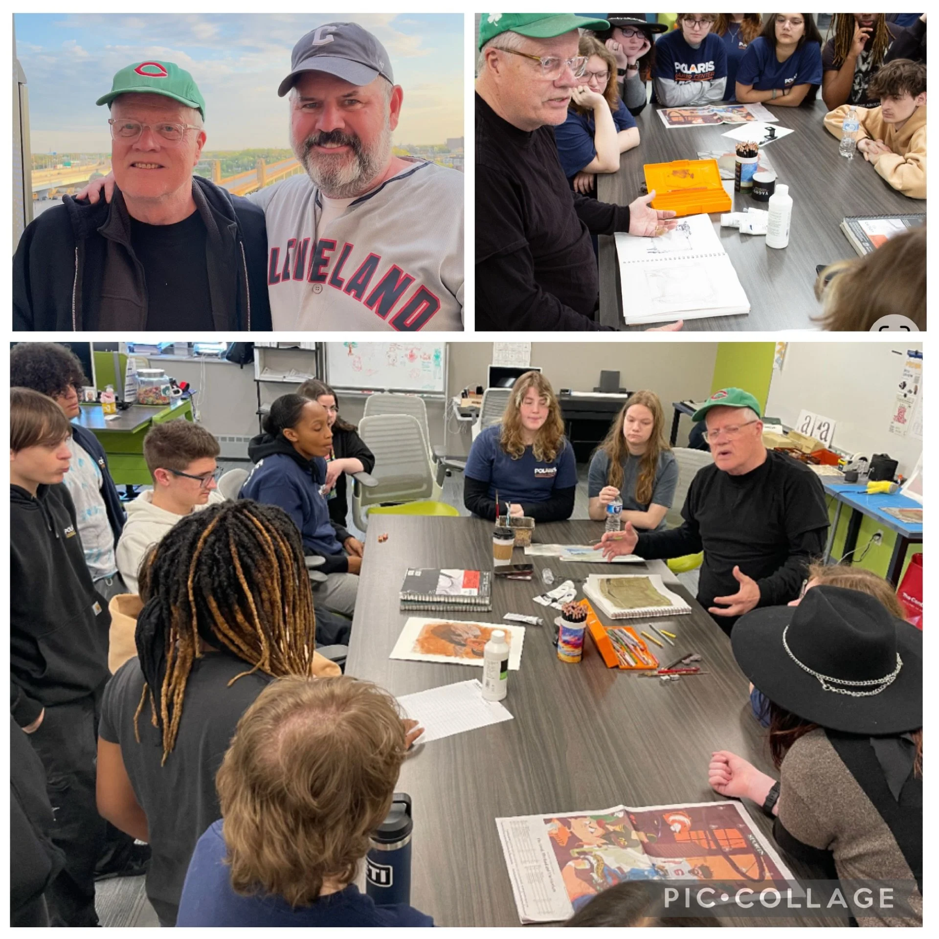 Illustrator/educator Chris Morris invited me to present a lecture and art demo to his art class at the Polaris Career Center in Cleveland, OH. Later, after school we watched a Reds/Guardians baseball games. I first met Chris when I taught illustratio