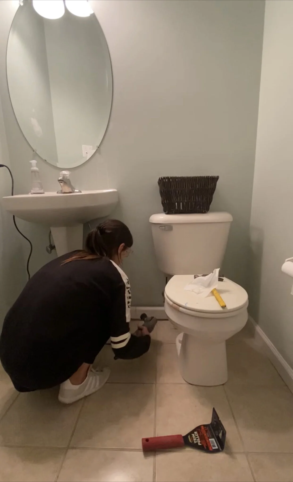 This back piece of molding put up a fight! So I used my multi tool to cut this trim right in half!