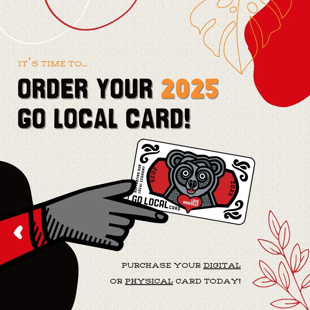 An advertisement encouraging people to order the 2025 GO Local Card, a local sponsorship card, with options to purchase digitally or physically, featuring a hand holding a card with a bear illustration.