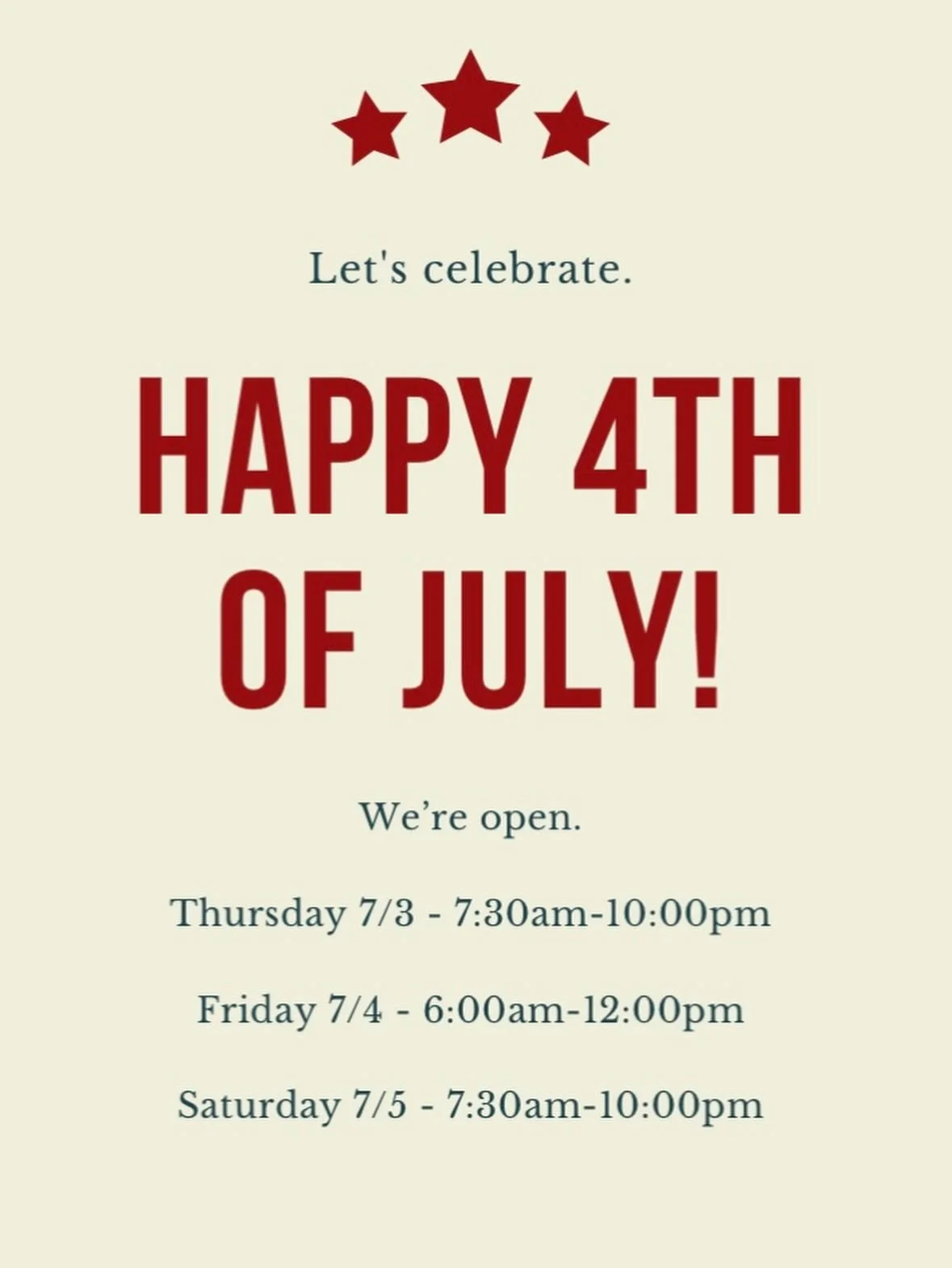 💥 Fourth of July weekend is here! 💥 
We&rsquo;ll be open all weekend long including bright and early on the 4th! Stop by for breakfast, brunch, or dinner (yes, dinner!).

Espresso martinis are flowing, cocktails are chilled, and our new dinner menu