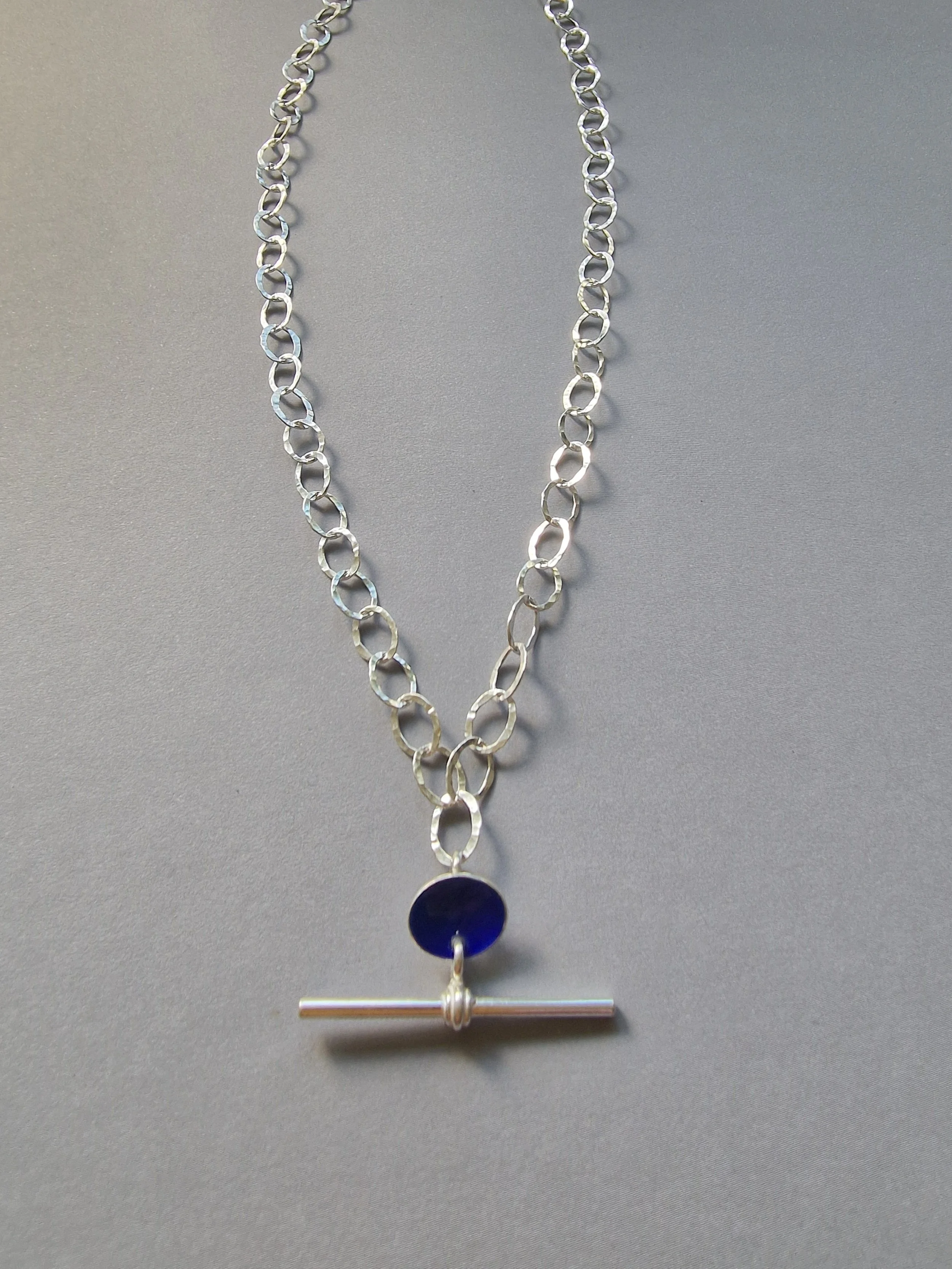 Sterling Silver Chain Necklace with Blue Accent