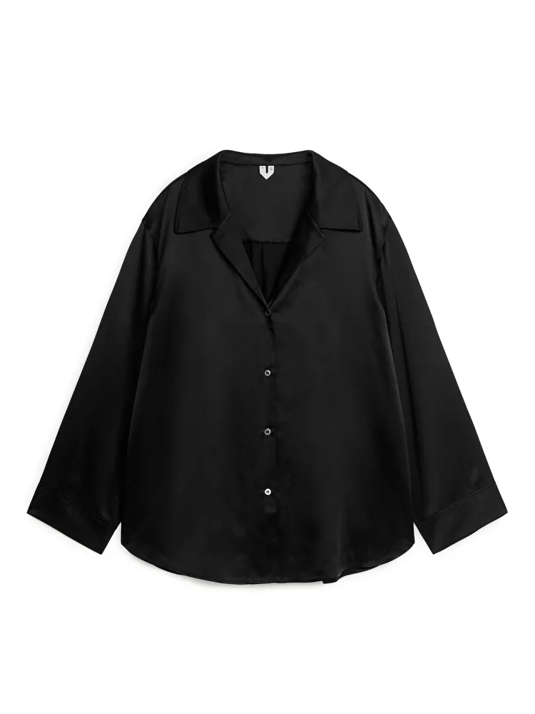 Relaxed Silk Shirt - Black - shopping online.png