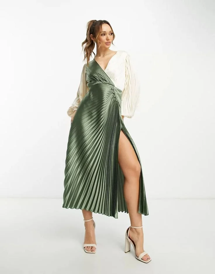 ASOS-DESIGN-pleated-satin-wrap-button-detail-midi-dress-in-khaki-and-cream-colourblock-shopping-online _ ASOS.jpeg
