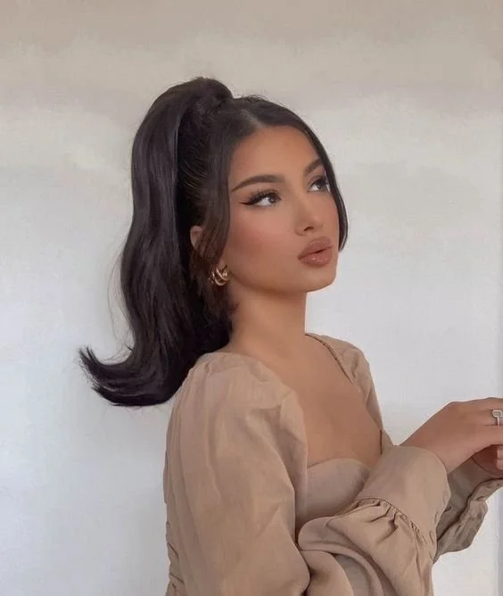 Penteado de rabo de cavalo alto com efeito sleek..jpeg