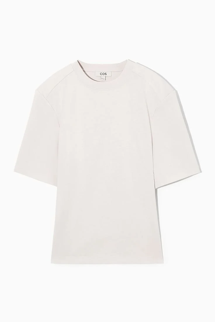 COS (EU) POWER-SHOULDER WAISTED T-SHIRT - STONE - COS