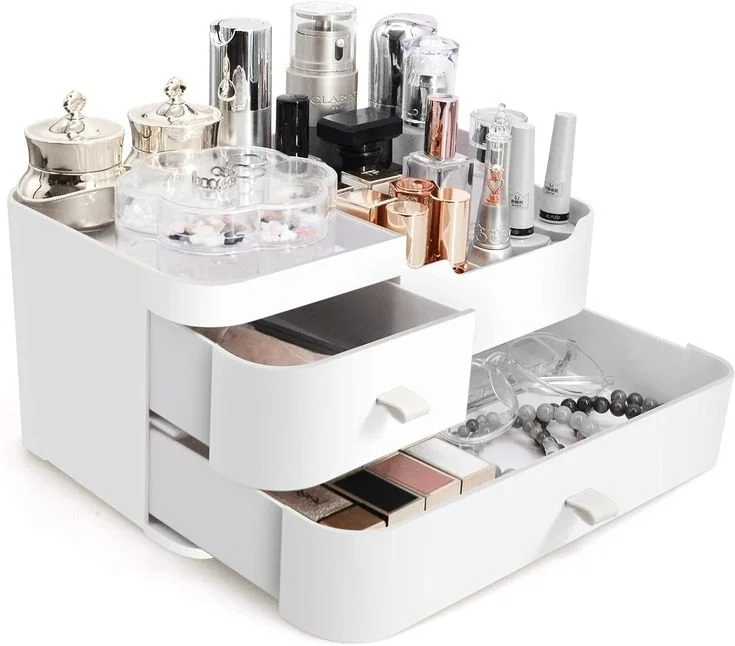 Organizador de maquilhagem gavetas caixa de cosméticos, caixa cosmética organizador para guardar perfume cremes de toucador casa de banho, Makeup expositor de plástico grande para armazenamento