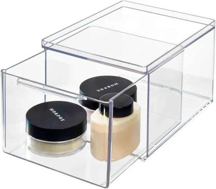  organizador de maquilhagem pequena da série The Home Edit by, prateleira de banho de plástico reciclado para ganchos de cabelo e outros, transparente