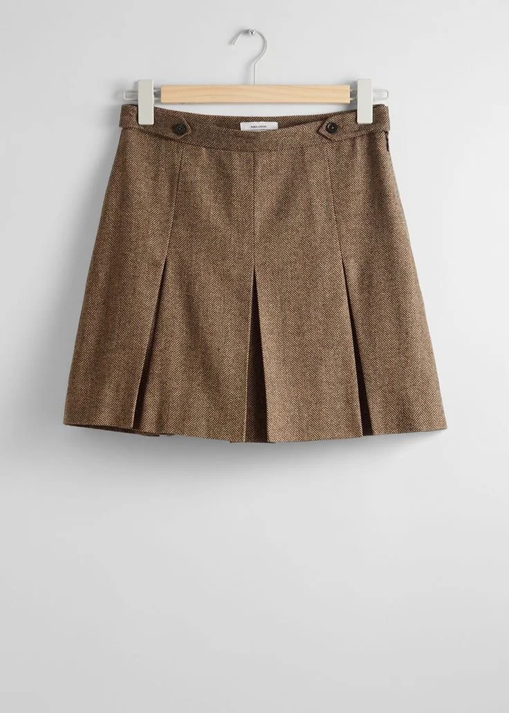 Pleated Herringbone Mini Skirt-shopping online.jpeg