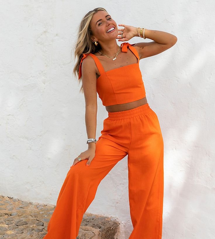 South Beach X Miss Molly high waist beach trouser co ord in orange.jpeg