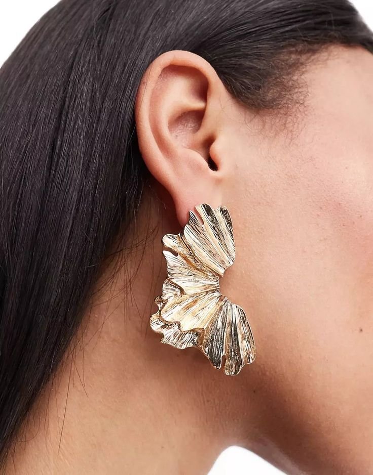 ASOS DESIGN stud earrings with petal detail in gold tone _ ASOS.jpeg