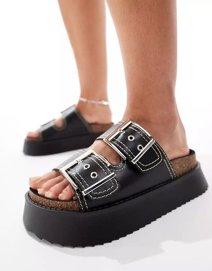 ASOS DESIGN Firecracker double strap footbed flat sandals in black _ ASOS.jpeg