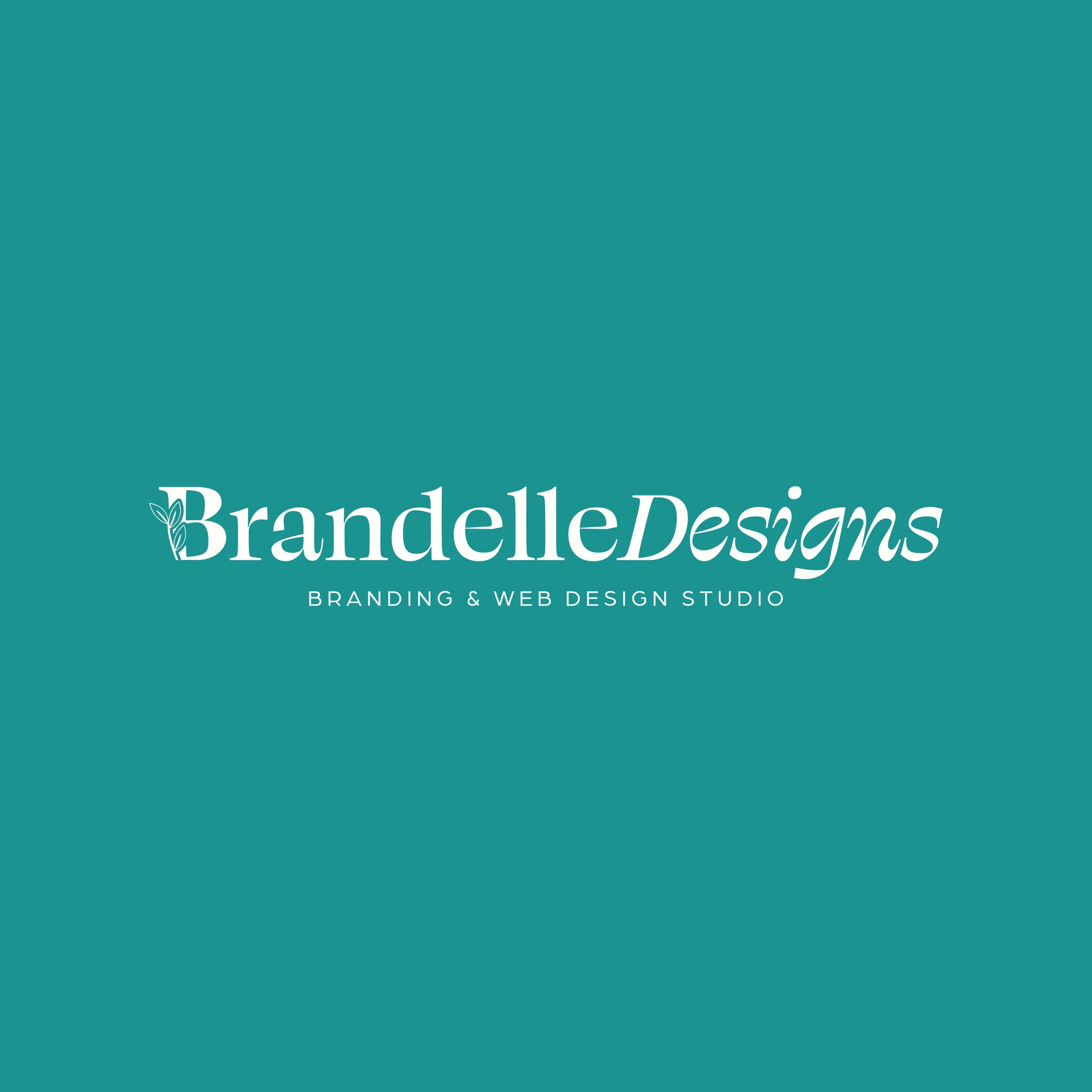 Teal-colored background with white text that reads 'Brandelle Designs' and 'Branding & Web Design Studio'