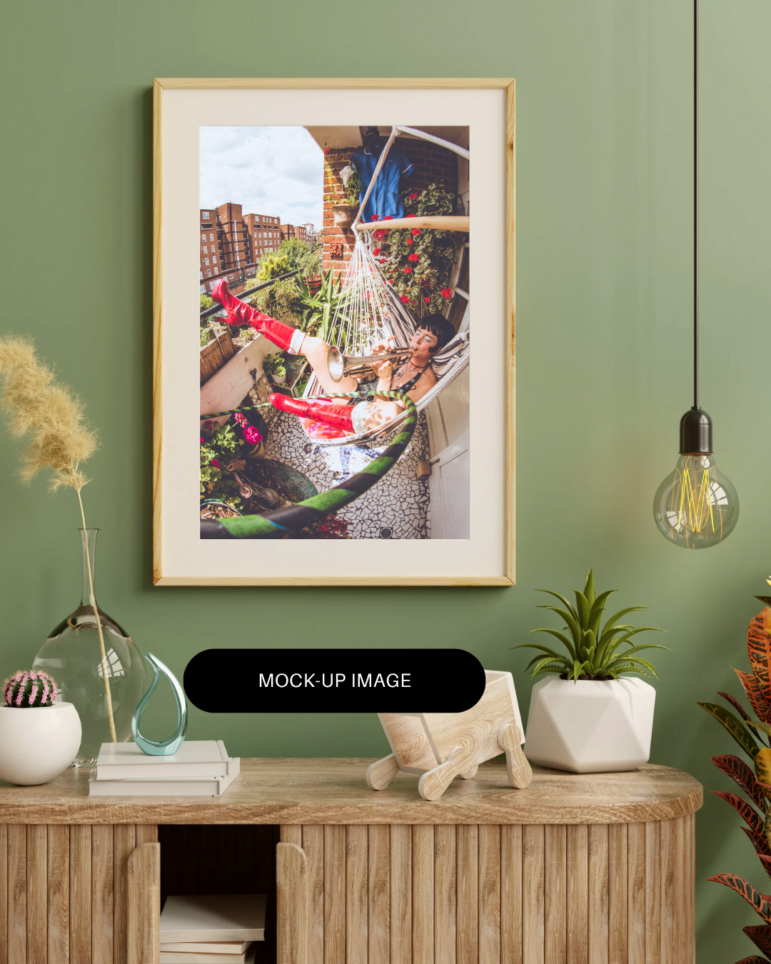 Green Modern Living Room Wall Art Poster Wooden Frame Mockup Instagram Portrait Post.png