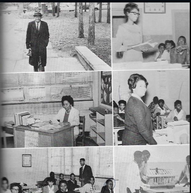   A look back: From Top Left to Right: Mr. Bingham, (Principal)-Mrs. Wright ( Social Science Teacher), Mrs. Mayfield (Music and English), Ms. Barbara Cross (Teacher 8th Grade), Robert Wynn (Basketball Coach and 8th Grade Teacher), Mr. Young (Industri
