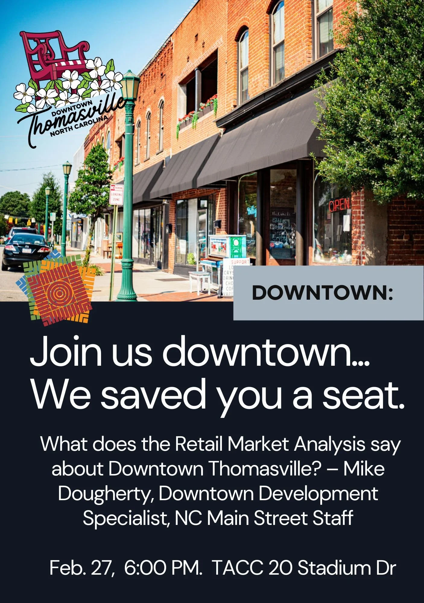 Notice:  Thomasville invites the public to a meeting to learn more about Downtown development