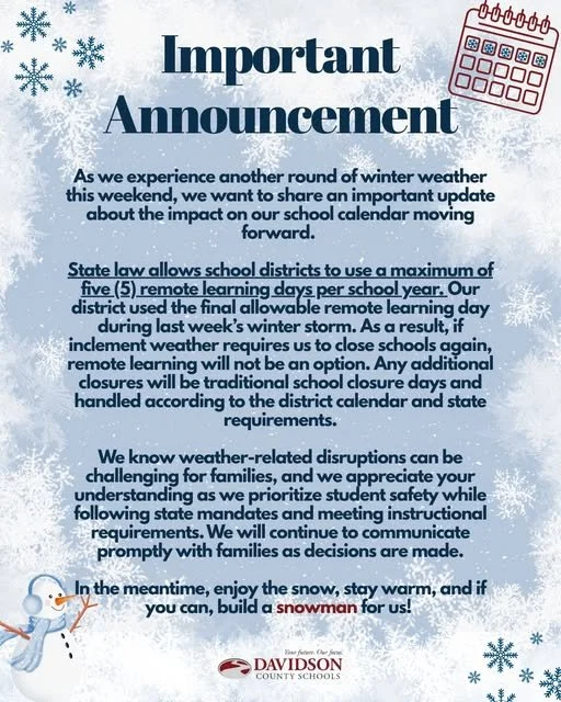 Davidson County Schools quote state rules "Remote learning will not be an option'