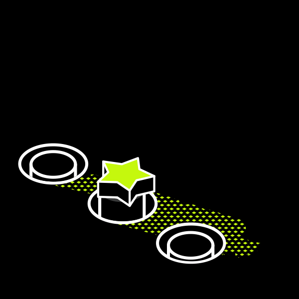 Three poker chips and a neon green star in the center on a black background.