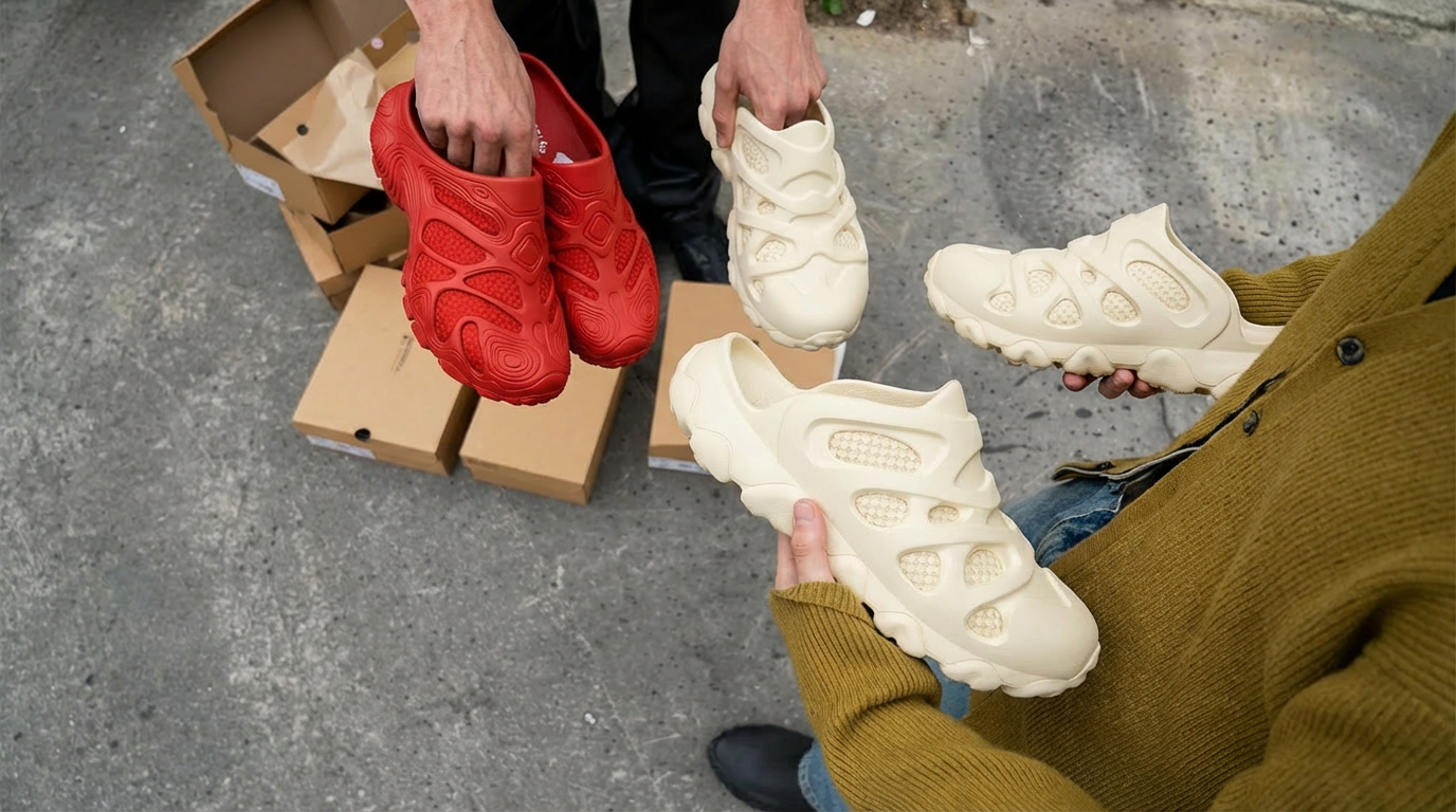 Replace the shoe in @3 with the shoe in @1 and @2 professional scene, Natural lighting. 30mm lens..png