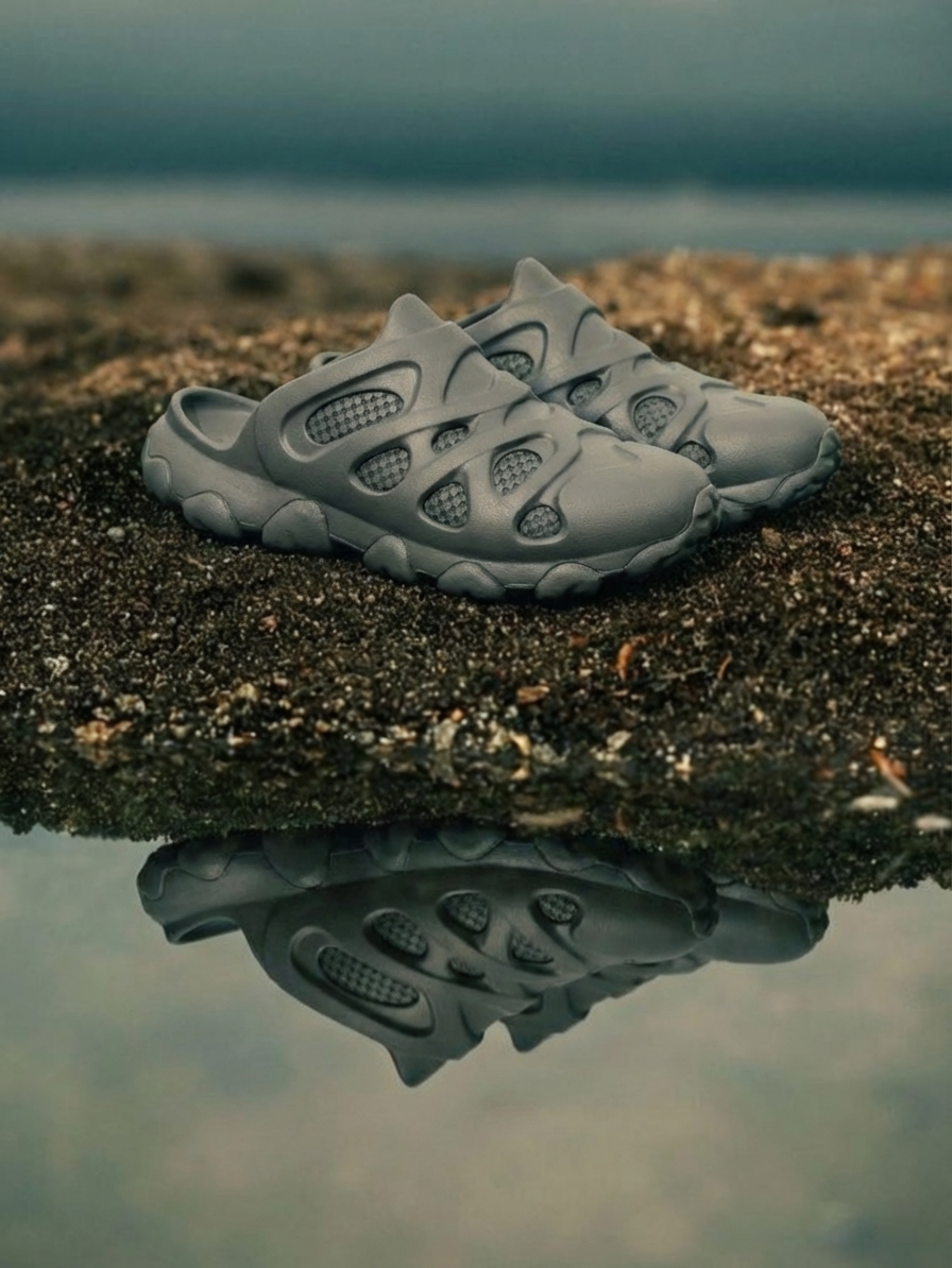 Replace the shoe in @2 with the shoe in @1 professional scene, Natural lighting. 30mm lens. (2).png