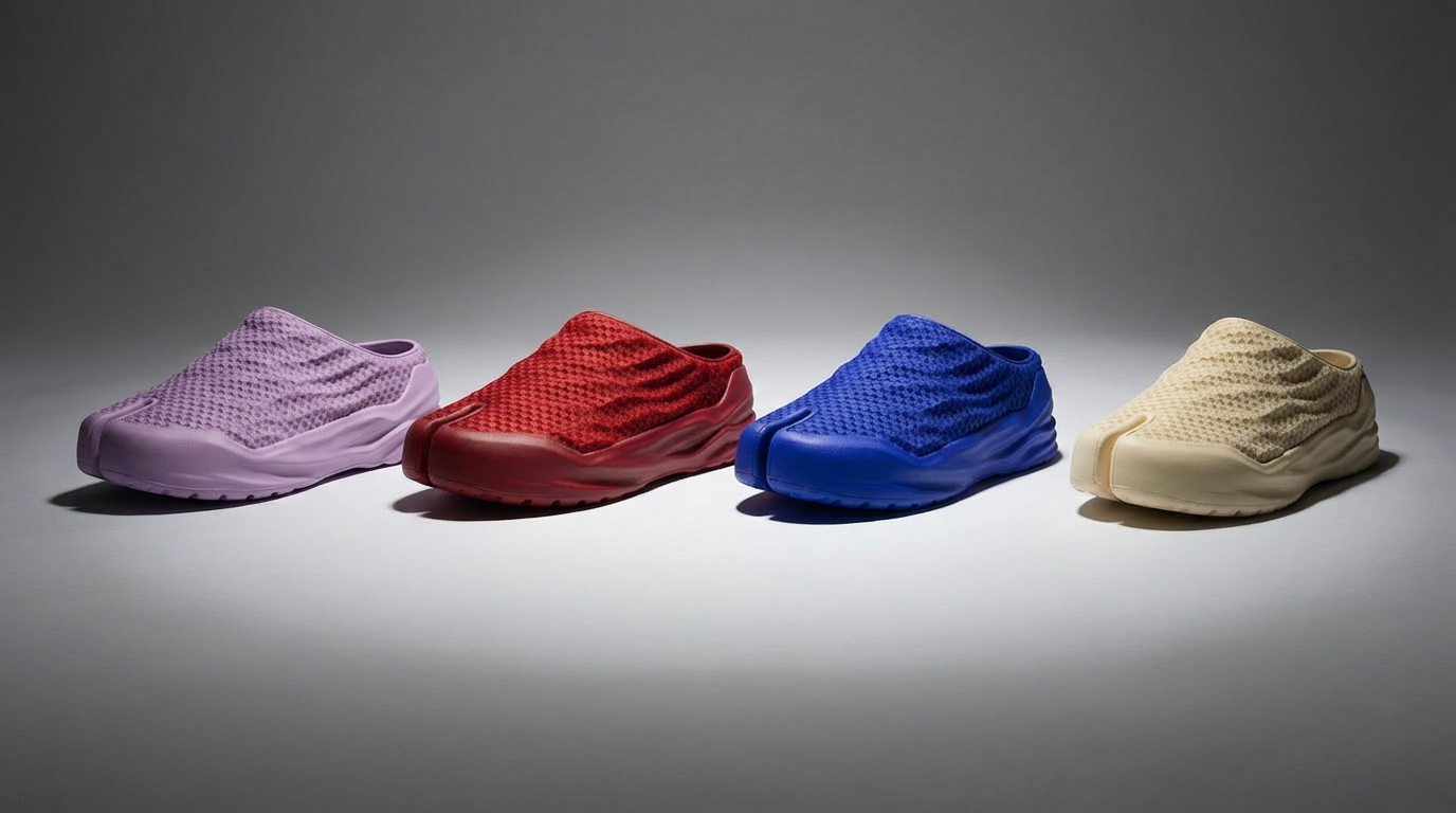 Place all these shoes in the same professional scene. Placed under spotlight in a studio setting. 30mm lens. Dynamic lighting..png