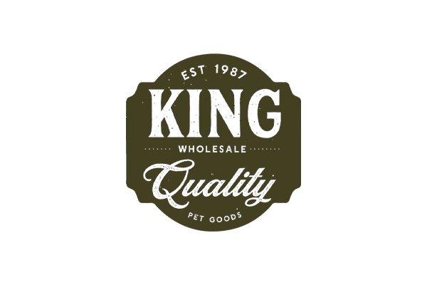 A circular logo with the text 'KING Wholesale Quality Pet Goods' and 'EST 1987' at the top.