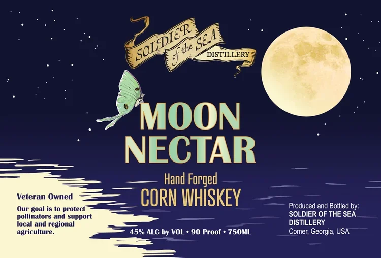 Moon Nectar Label Illustration by Frances Thrasher for Soldier of the Sea Distillery