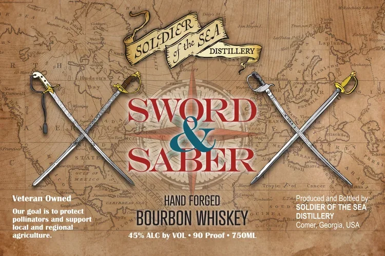 Sword and Saber Label Illustration by Frances Thrasher for Soldier of the Sea Distillery