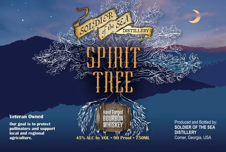 Spirit Tree Label Illustration by Frances Thrasher for Soldier of the Sea Distillery
