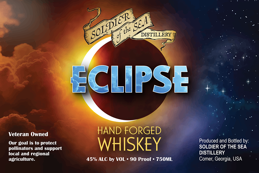 Eclipse Whiskey Label Design for Soldier of the Sea by Thrasher Photo and Design in Athens, GA