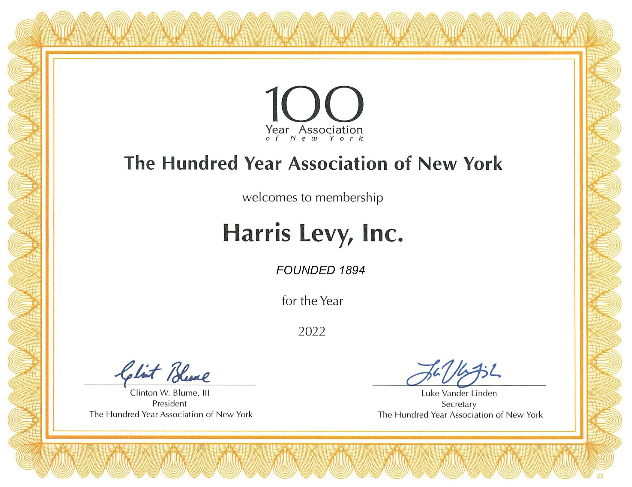 HL 2022 NYC 100 Year Association Certificate.jpg