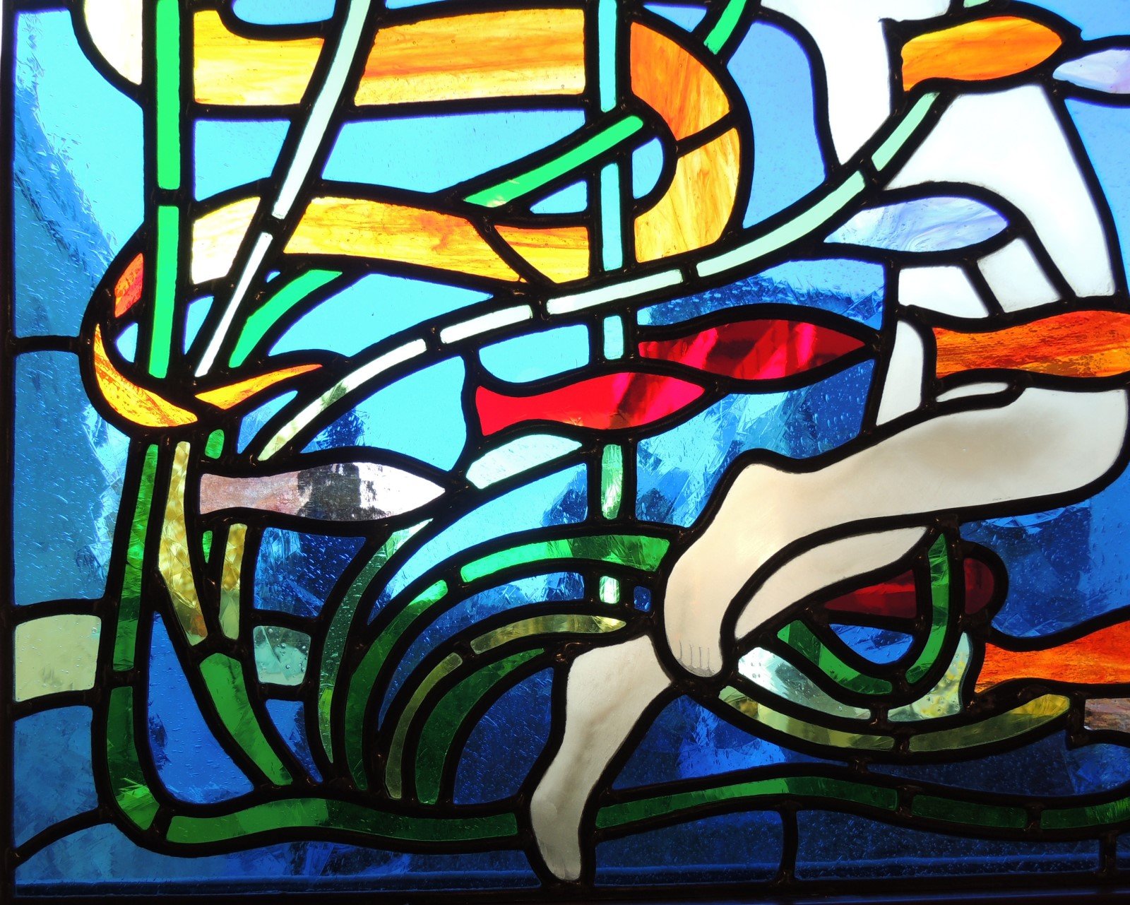 Copy of Water Sprite stained glass panel by W.G. Morton, Glasgow Museums. Pannello di vetrate artistiche stile liberty. Charlotte Roden, Udine, Friuli Venezia Giulia FVG, Italia.