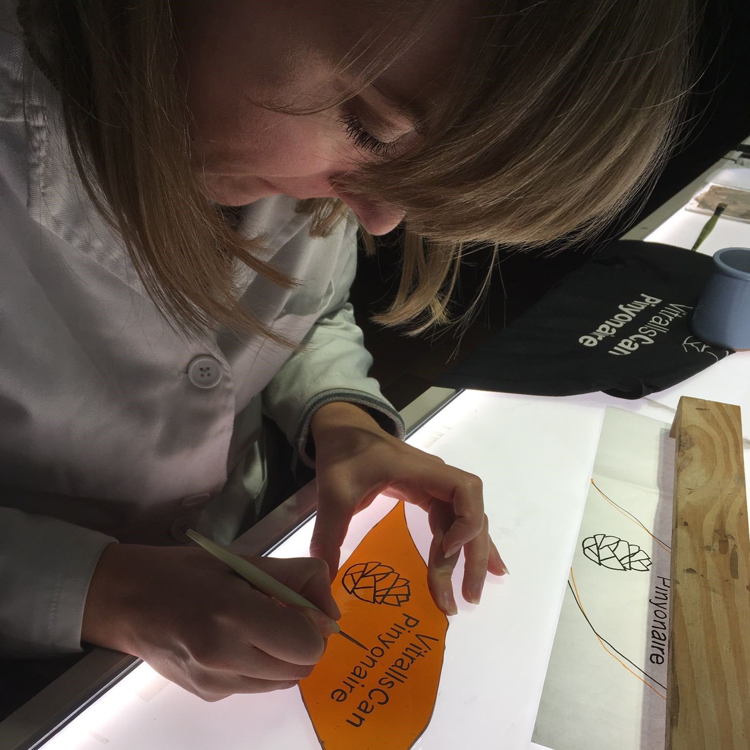 work in progress, lettering, can pinyonaire, girona, glass painting, grisaille charlotte roden stained glass