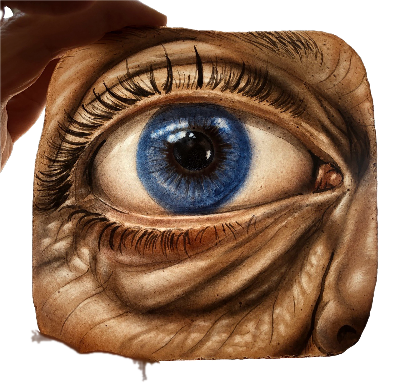miniature eye portraiture on glass. Georgian lover's eyes. stained glass by Charlotte roden. vetrate artistiche ritratti su vetro
