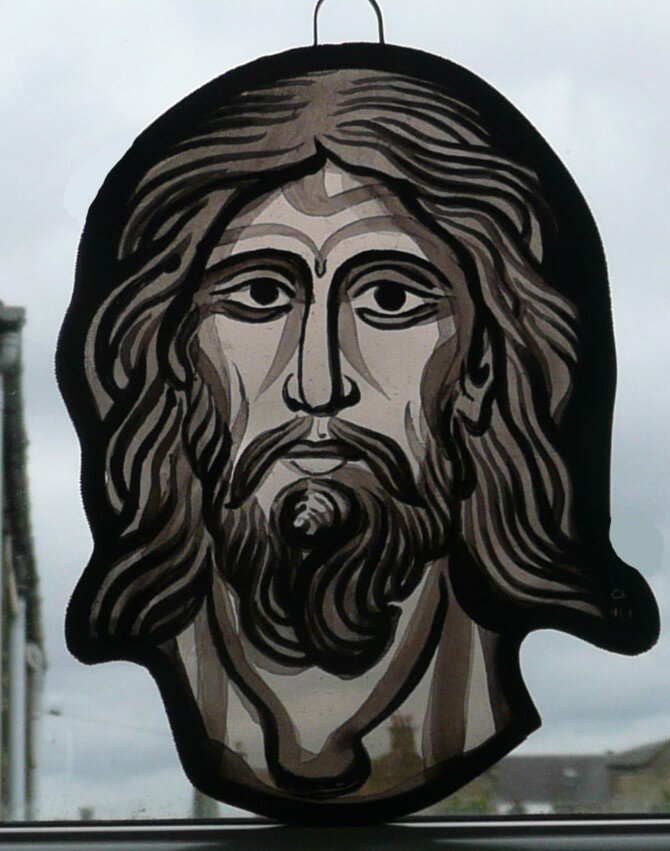 stained glass jesus cefalu sicily grisaille medieval style glass painting pantocrator charlotte roden
