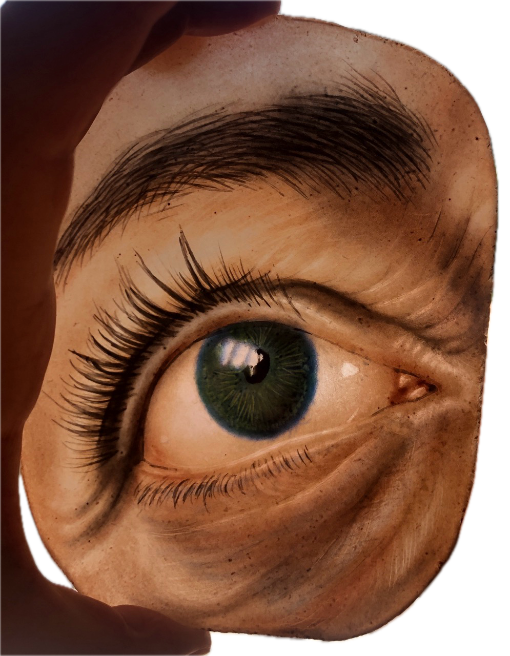 miniature eye portraiture on glass. Georgian lover's eyes. stained glass by Charlotte roden. vetrate artistiche ritratti su vetro