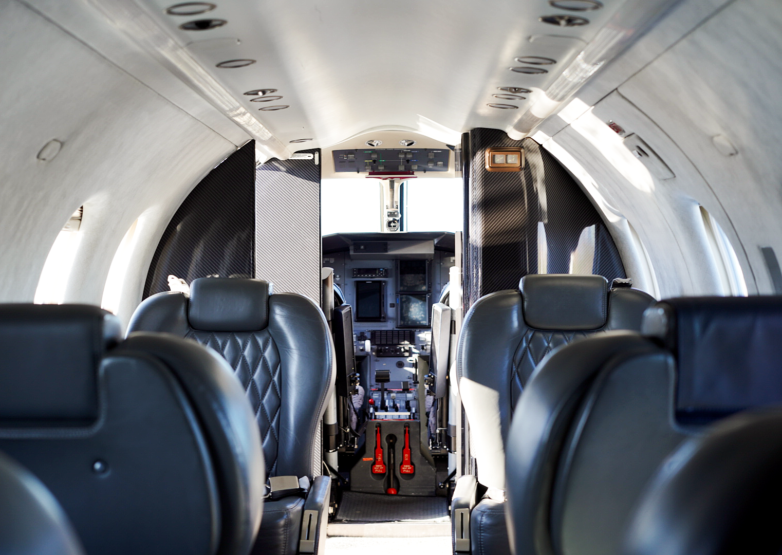 Interior of the PC-12 cabin looking forward toward the cockpit