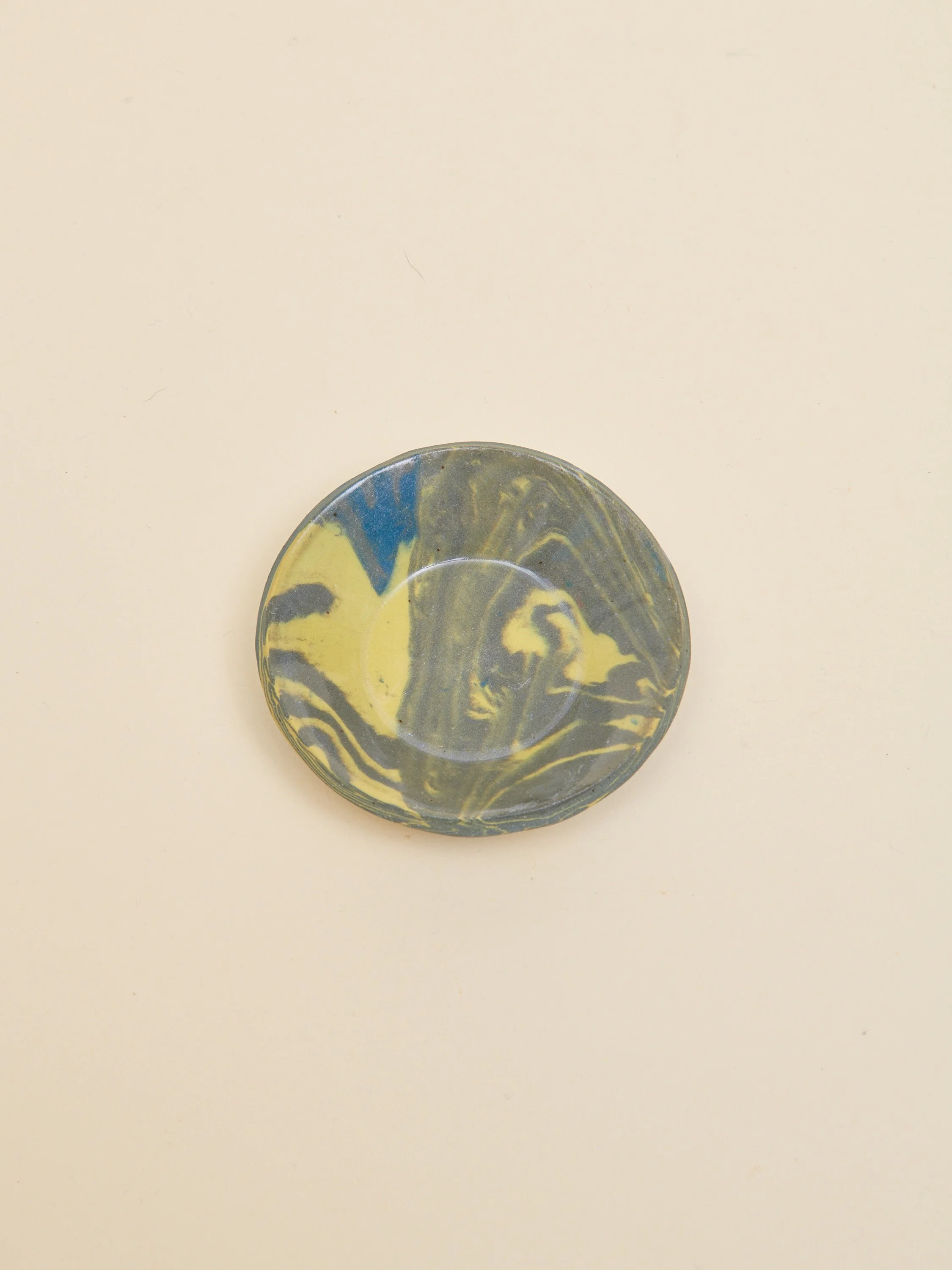 One of a Kind Blue, Green, and Black Nerikomi Dish 3"