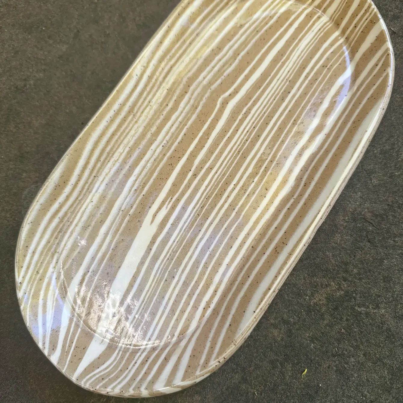 Nerikomi Beige and White Striped Ceramic Oval Tray 2.webp