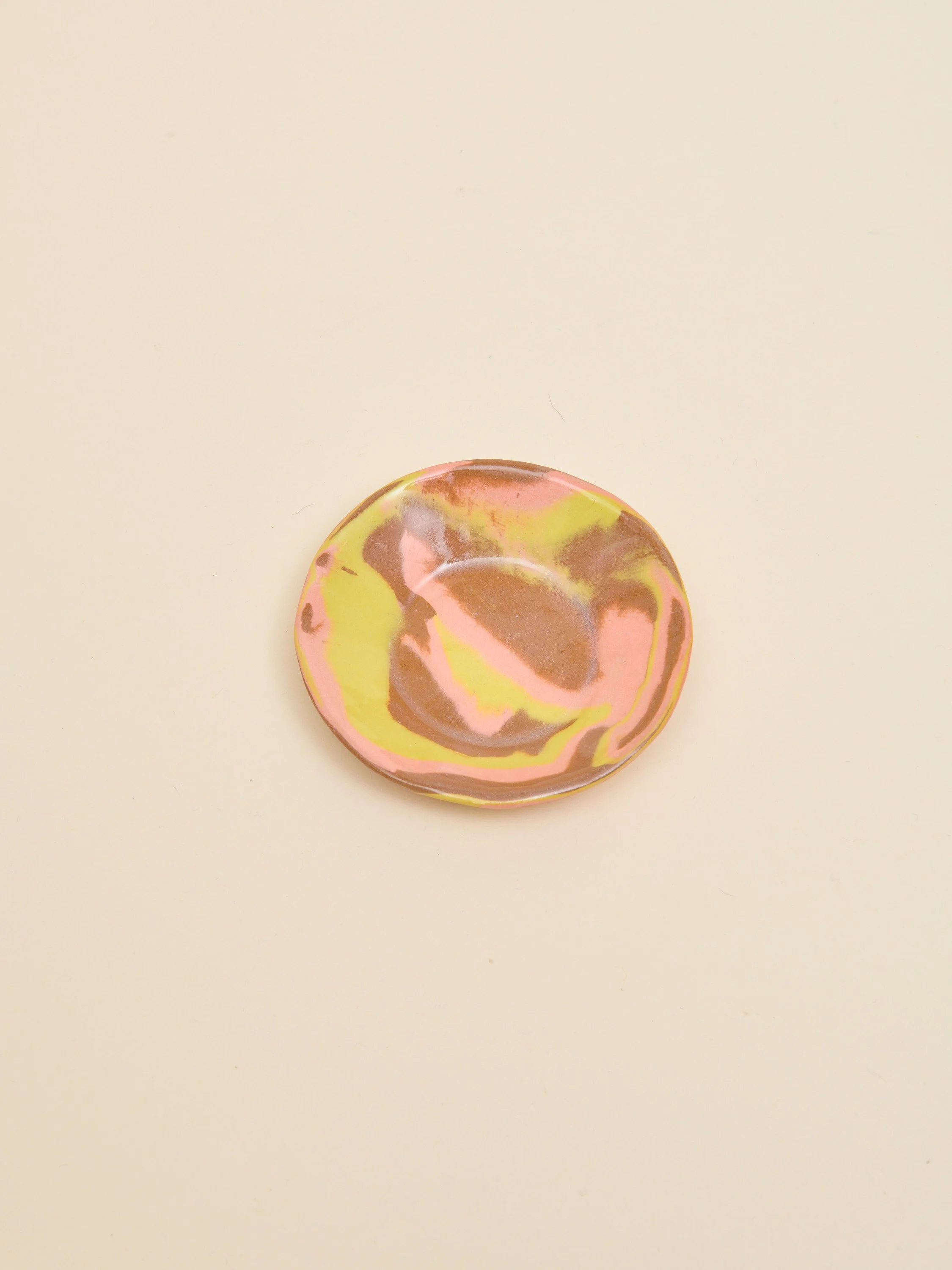 One of a Kind Green, Brown and Pink Nerikomi Dish 3"