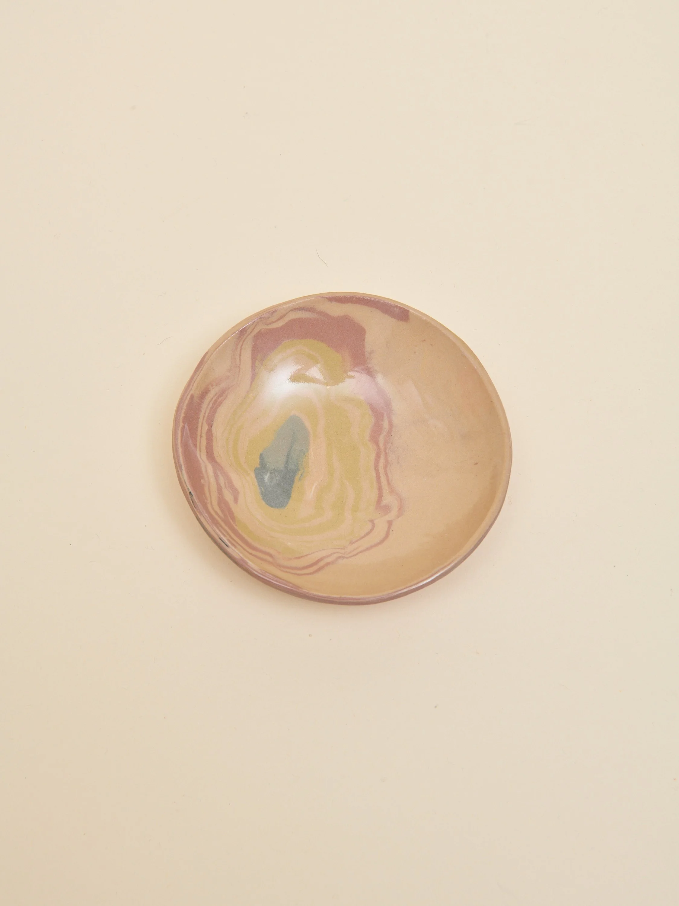 One of a Kind Brown, Beige, and Green Nerikomi Dish 4.5"